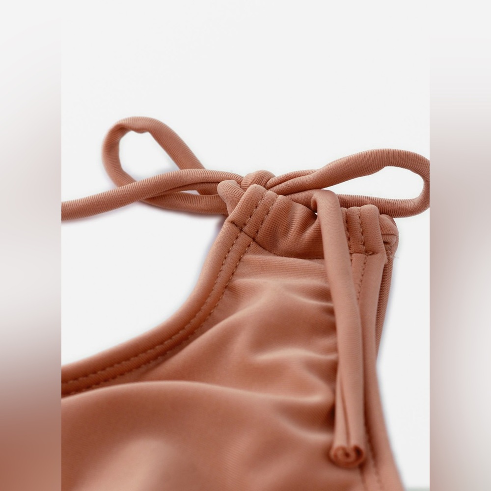 Apricot sleeveless lace-up one piece swimsuit - Picture 2 of 4